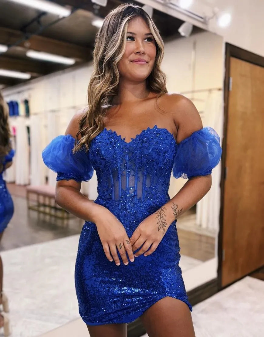 Homecoming-Kleid aus Spitze und Pailletten mit abnehmbaren Ärmeln