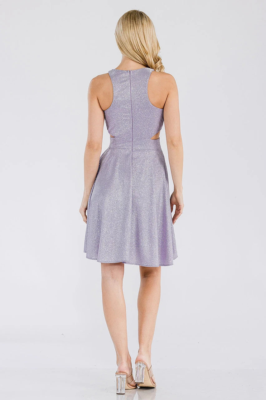 Sparkly A-Line High Neck Sleeveless Chic Cutout Lavender Short Homecoming Dress