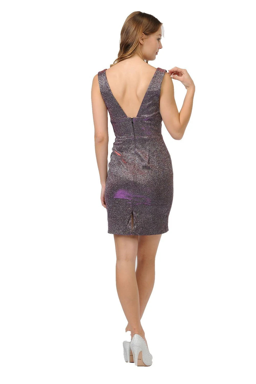 Sparkly Bodycon Deep V-Neck Sleeveless Elegant Chic Bronze Short Homecoming Dresses for Women