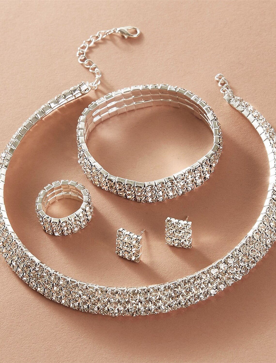Model wearing Stainless Steel Bridal Jewelry Set.