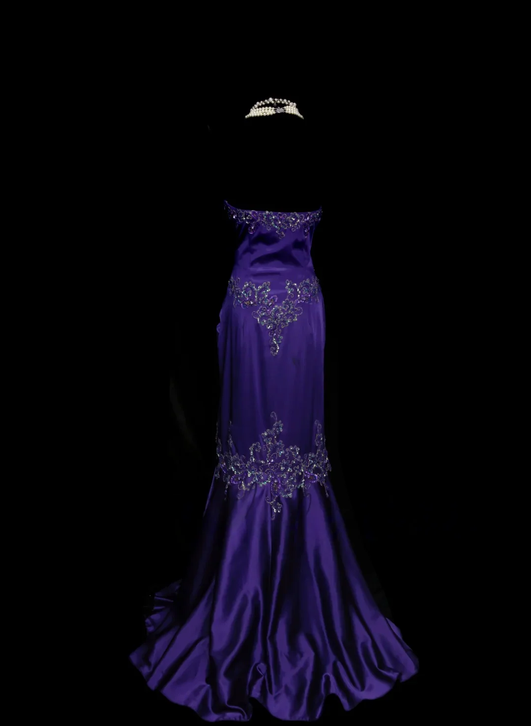 Strapless Beaded Embellished Satin Mermaid Evening Dress with Matching Shawl and Train