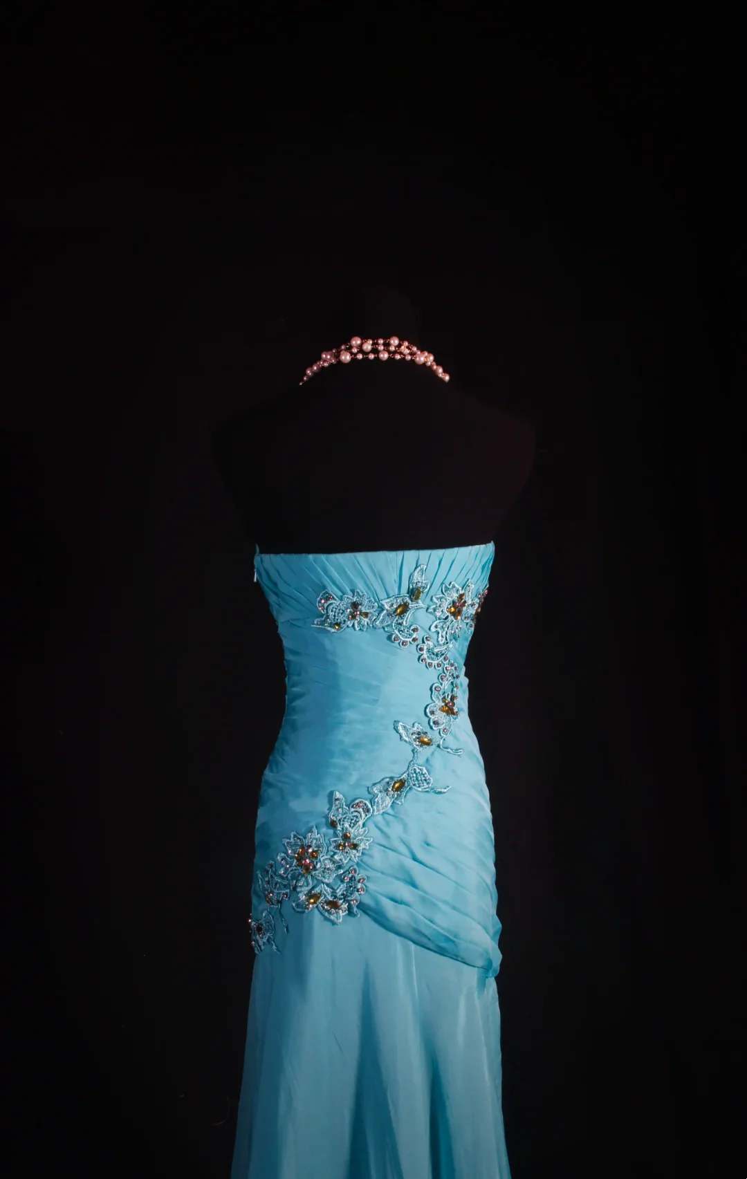 Strapless Beaded Ruched Chiffon Mermaid Evening Dress with Open Back