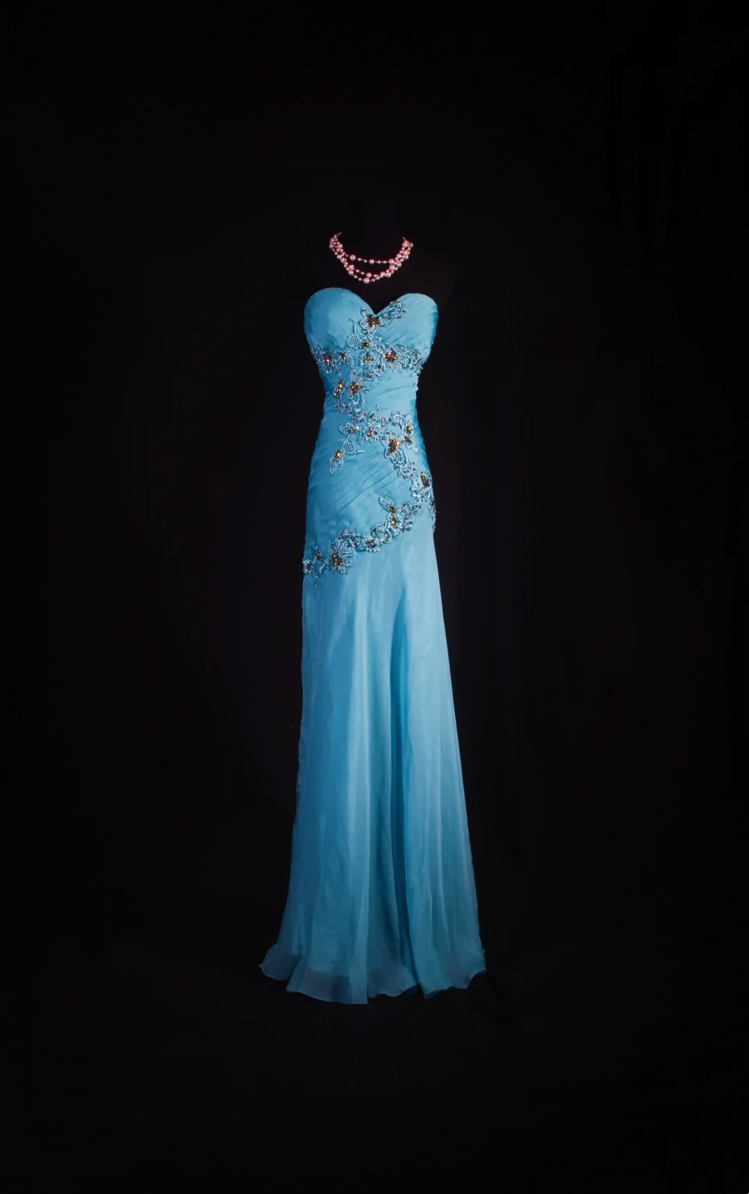 Strapless Beaded Ruched Chiffon Mermaid Evening Dress with Open Back