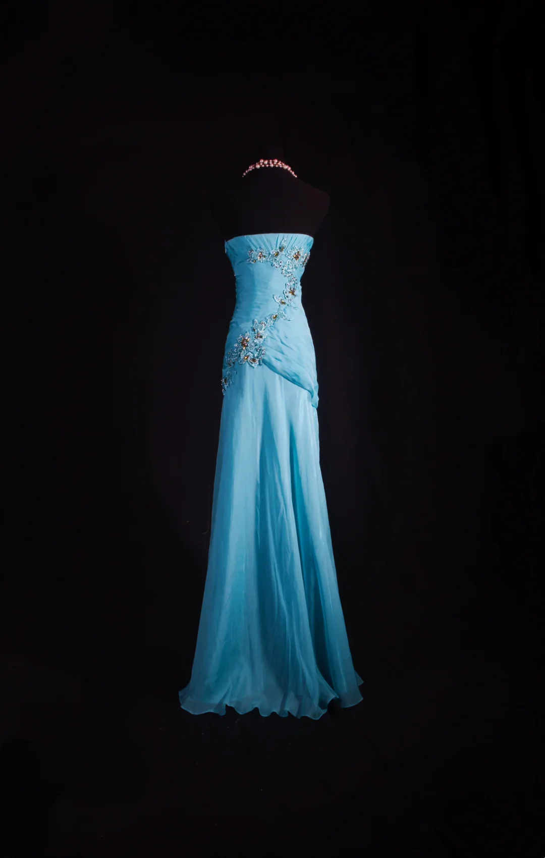 Strapless Beaded Ruched Chiffon Mermaid Evening Dress with Open Back