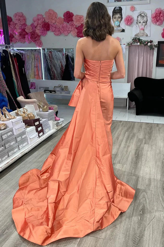 Strapless Ruched Prom Dress With Court Train
