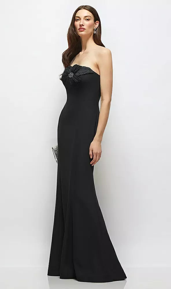 Strapless Sweetheart Neck Floral Applique Mermaid Prom Dresses (Black)