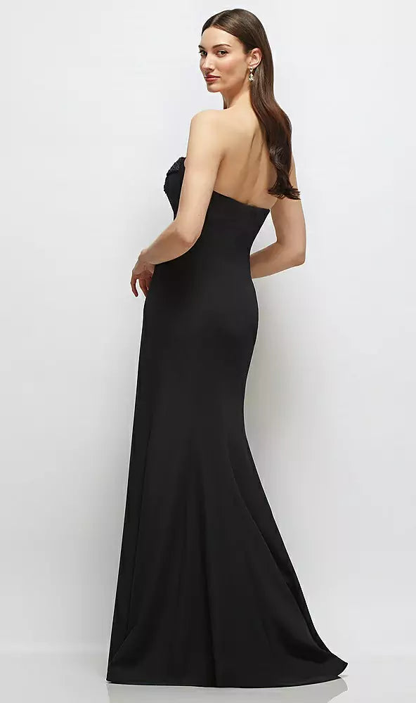Strapless Sweetheart Neck Floral Applique Mermaid Prom Dresses (Black)