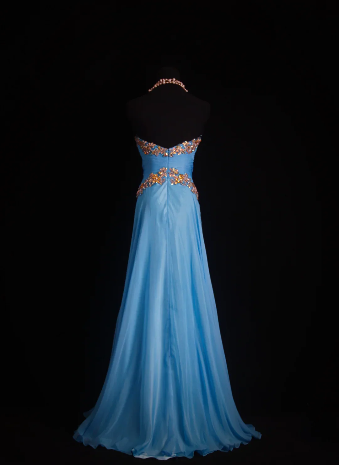 Strapless Sweetheart Ruched Bodice Multi Color Beaded Appliqué Zipper Back Chiffon Evening Dresses