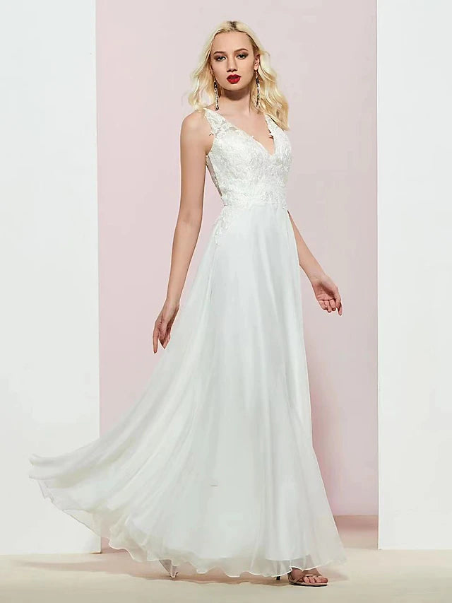 Back view of the A-Line gown showcasing the open back design.