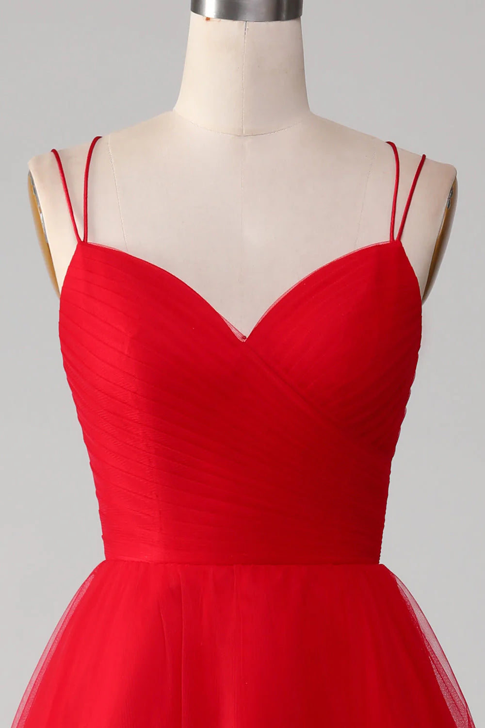 Full length view of the red A-line prom dress, perfect for formal occasions.