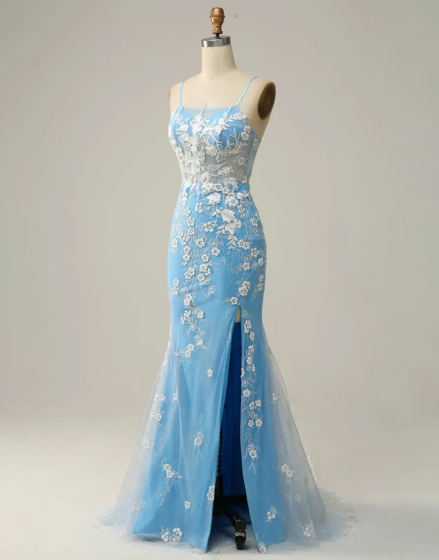 Back view of a mermaid prom dress showing the keyhole detail.