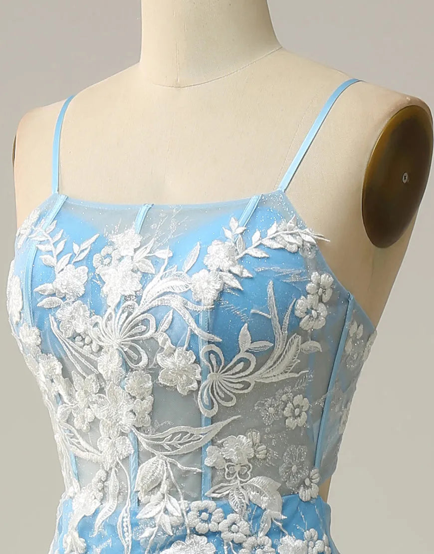 Close-up of the high split on a mermaid prom dress.