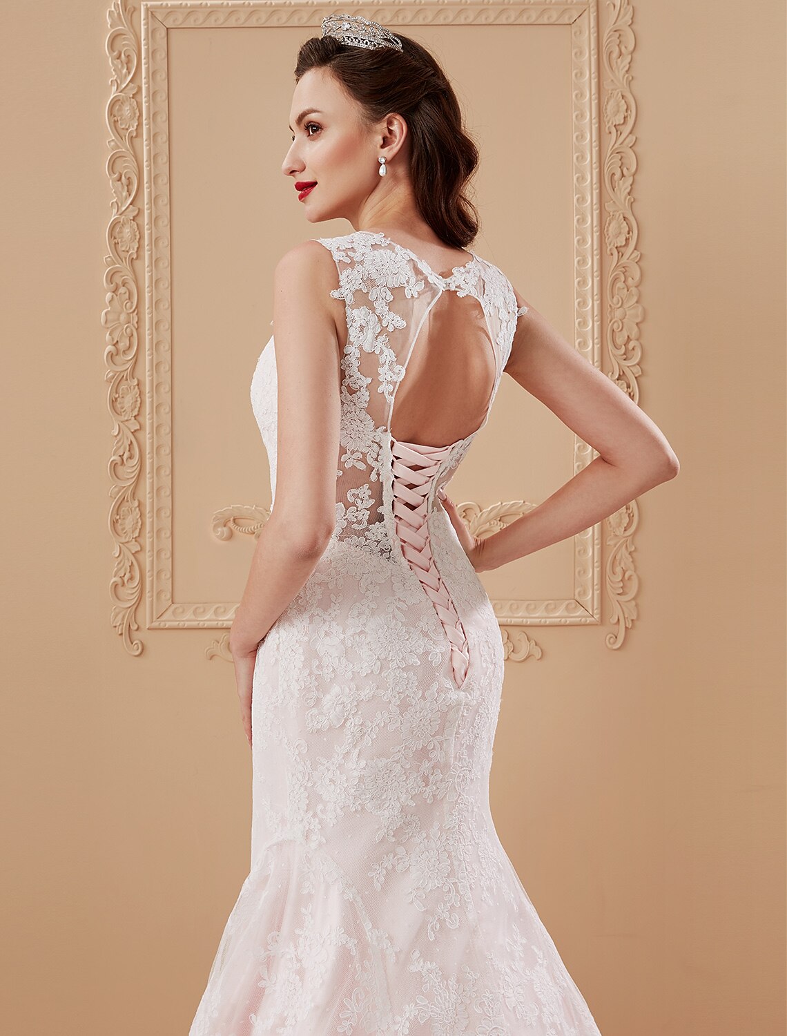 Full length view of a Mermaid Trumpet bridal gown.