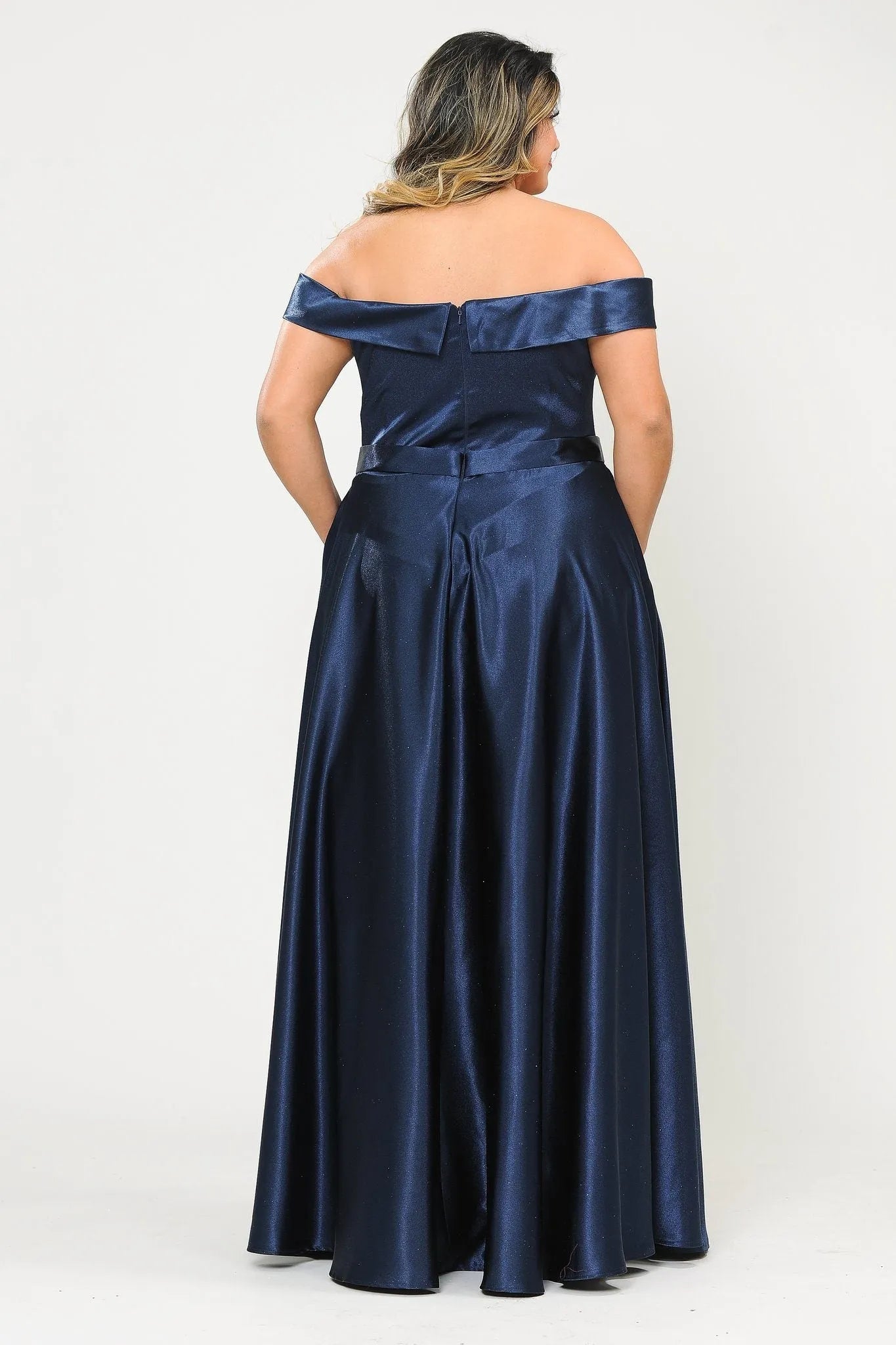 Stunning A-Line Off-Shoulder Formal Chic Navy Blue Floor-Length Prom Dress Gown