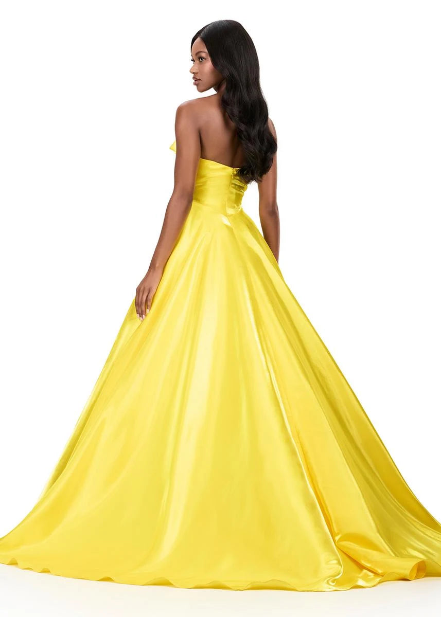 Stunning A-Line One-Shoulder Sleeveless Floral Yellow Floor-Length Prom Gown For Women