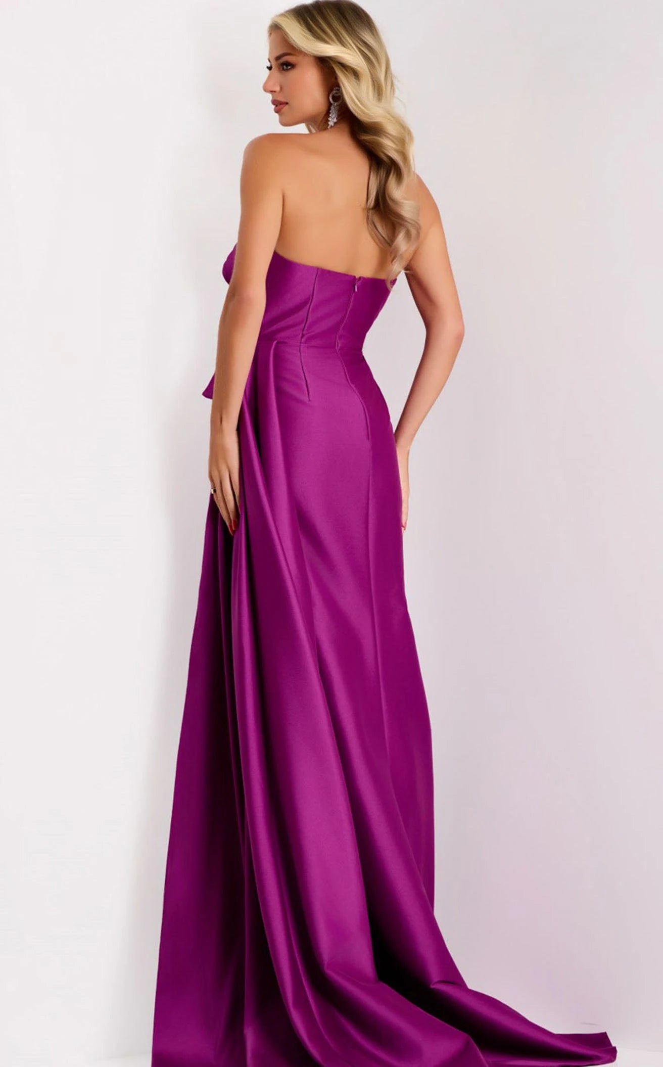 Stunning A-Line Strapless Pleated High Slit Purple Floor-Length Prom Gown