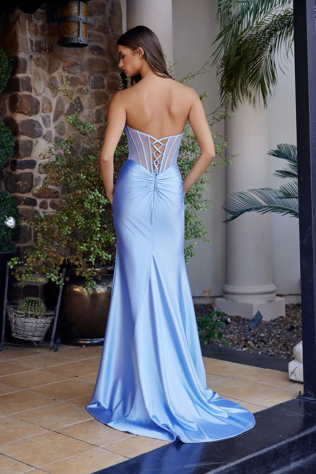 Stunning A-Line Sweetheart Sleeveless Beaded High Slit Periwinkle Floor-Length Prom Gown