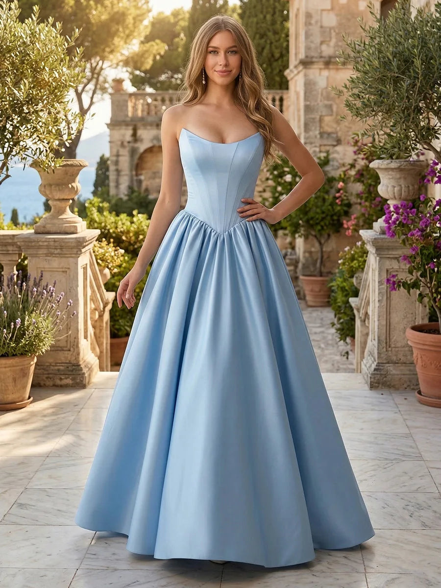 Stunning A-Line Sweetheart Sleeveless Corset Bodice Sky Blue Floor-Length Prom Dress
