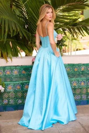 Stunning A-Line Sweetheart Sleeveless Corset Sparkly Blue Floor-Length Prom Dresses Women