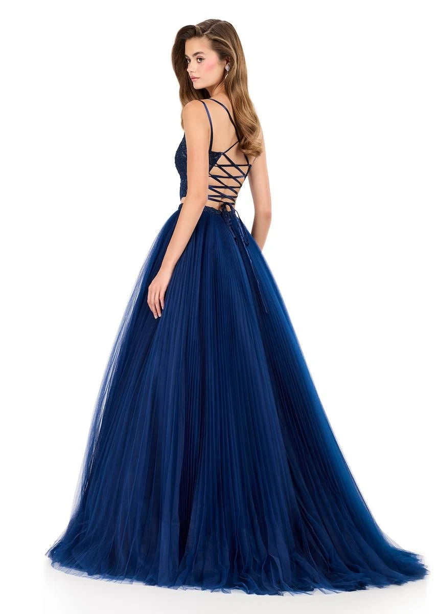 Stunning A-Line Sweetheart Sleeveless Two-Piece Embellished Navy Blue Floor-Length Women's Prom Gown