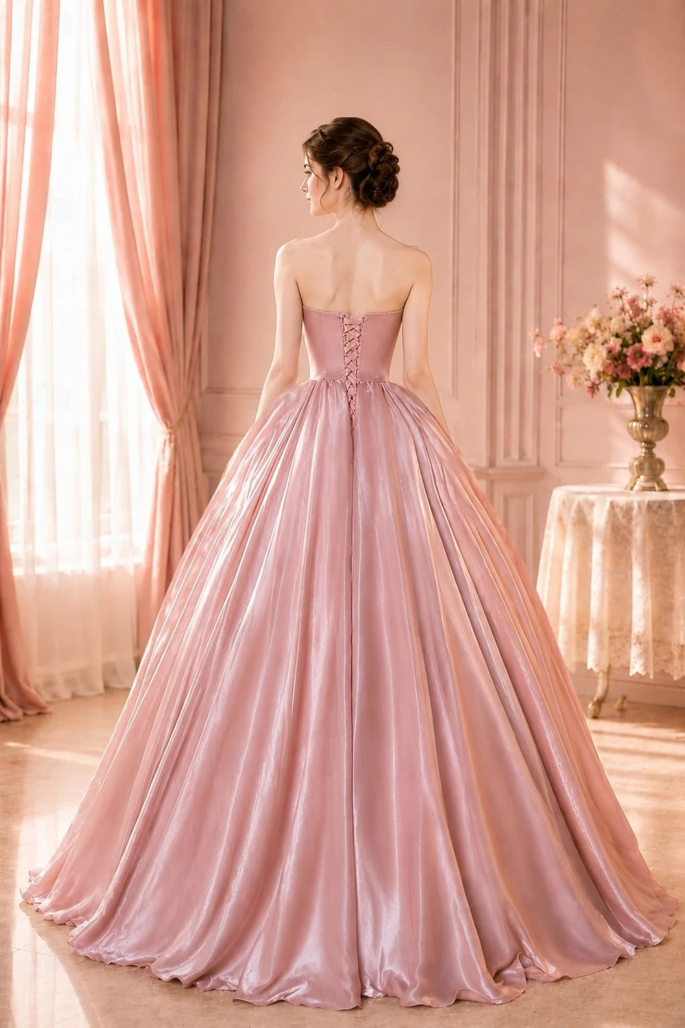 Stunning Ball Gown Strapless Sleeveless Draped Bow Dusty Pink Floor-Length Prom Dresses