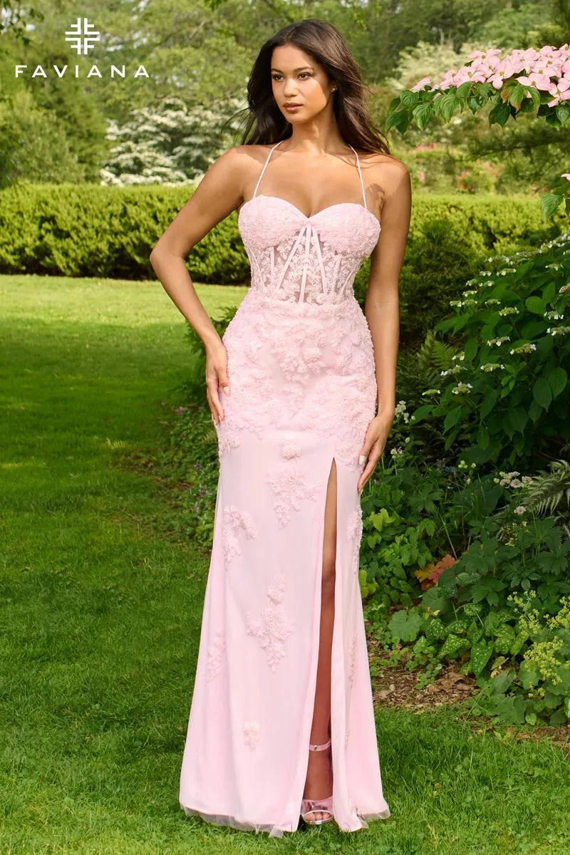 Stunning Mermaid Halter Sweetheart Sleeveless Corset Slit Blush Pink Floor-Length Prom Dresses Gown