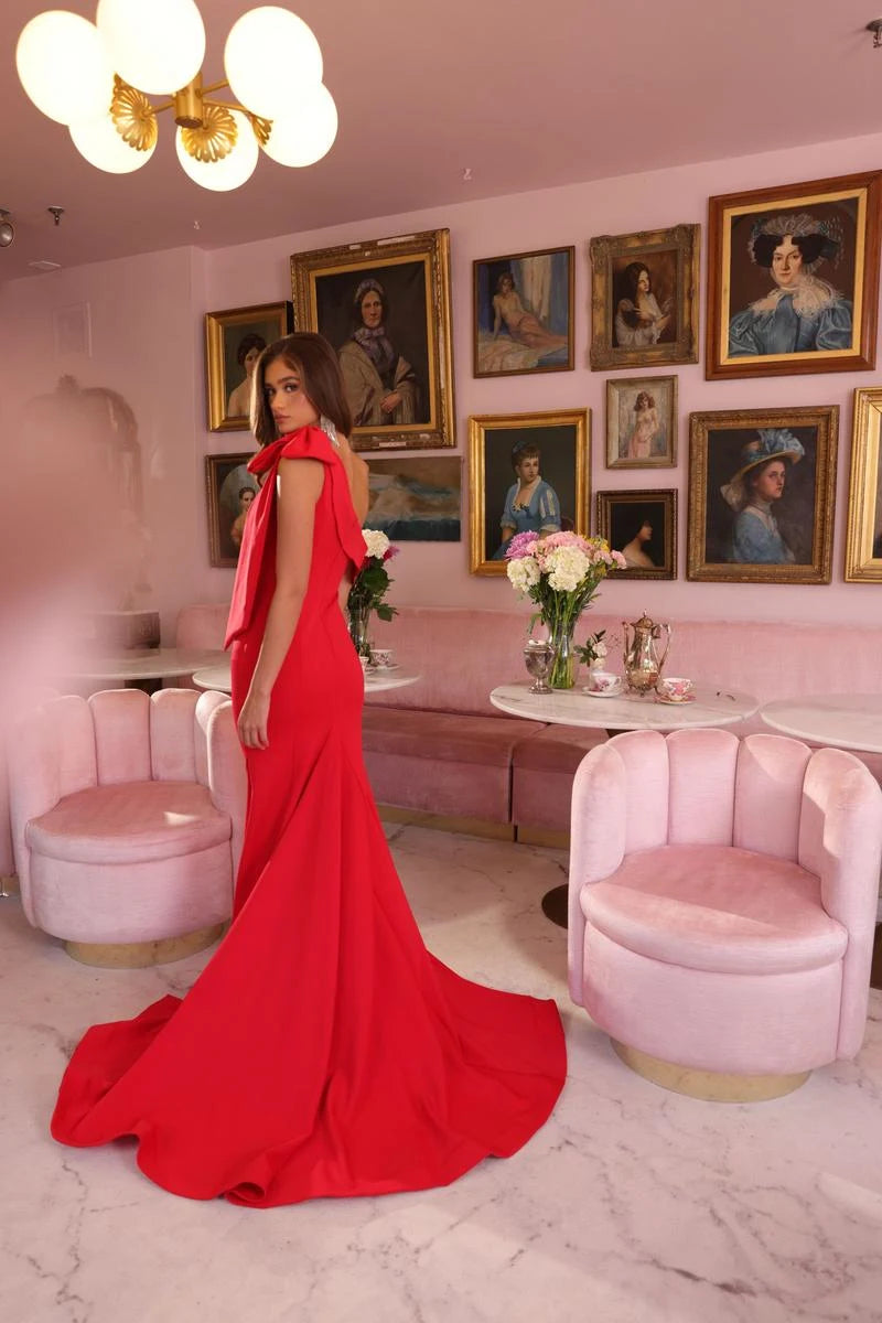 Stunning Mermaid One-Shoulder Bow Red Floor-Length Prom Dresses Gown