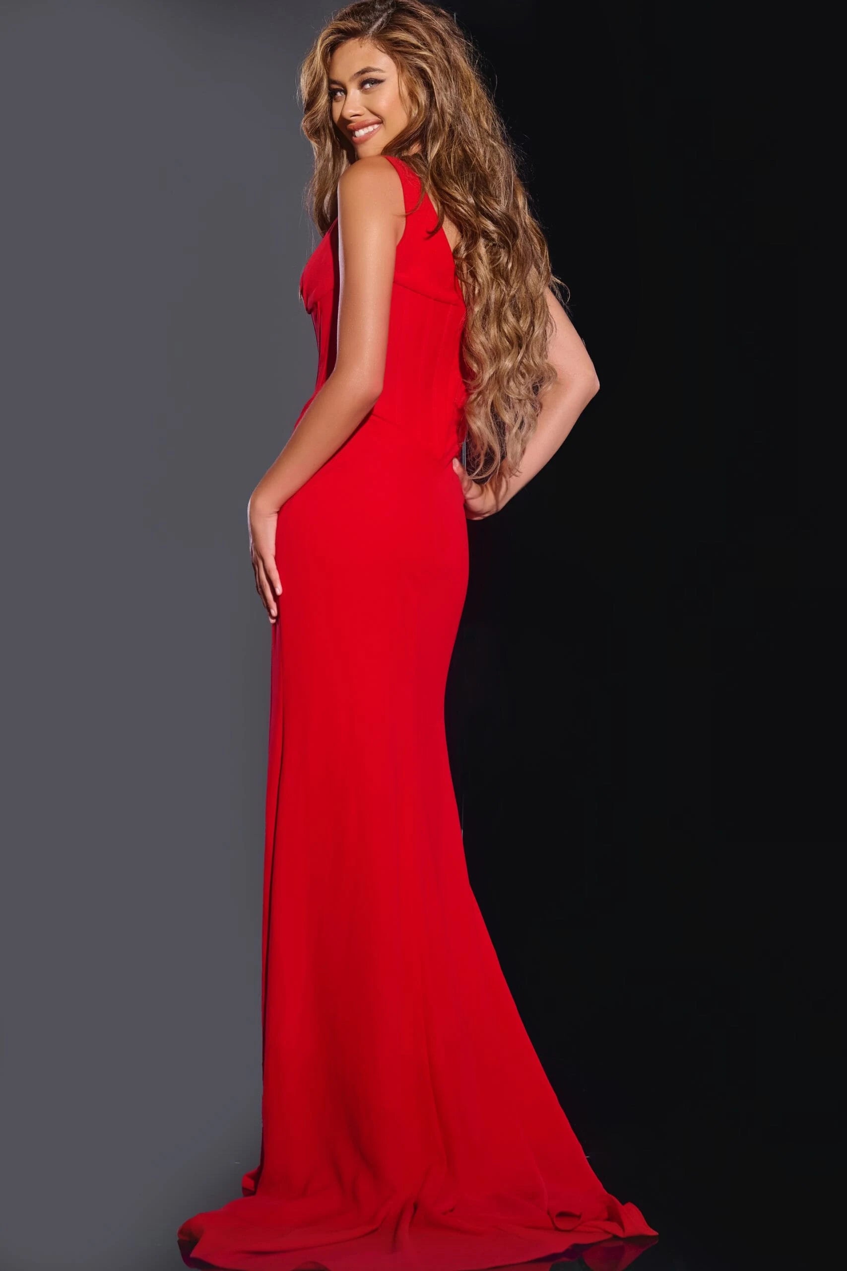Stunning Mermaid Plunge V-Neck Sleeveless High Slit Red Floor-Length Prom Dress Gown
