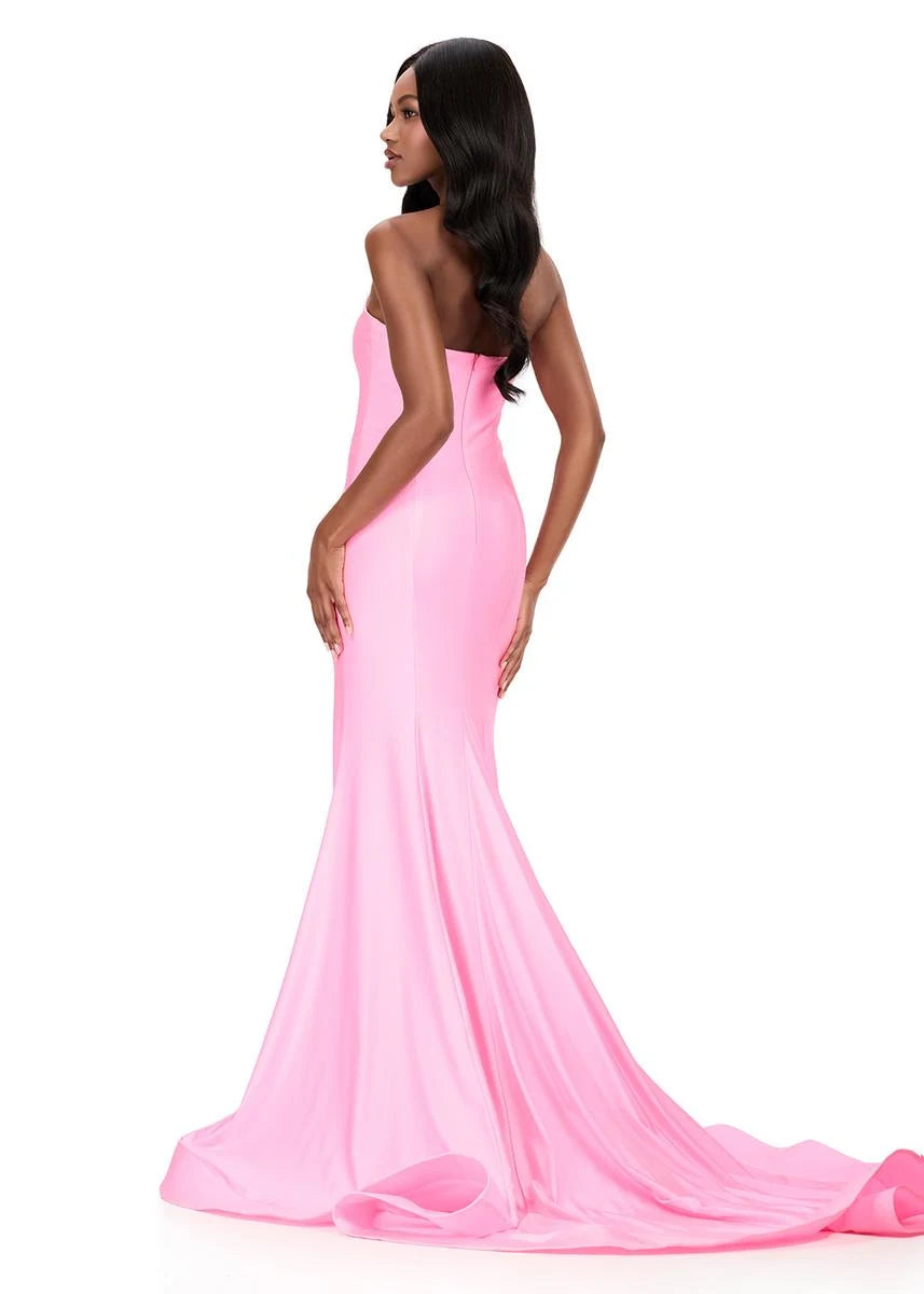 Stunning Mermaid Strapless Sparkling Slit Hot Pink Floor-Length Prom Dress Women's Gown