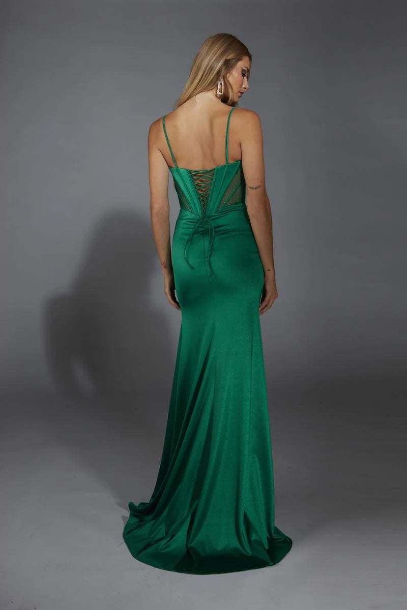Stunning Mermaid Sweetheart Sleeveless Corset High Slit Emerald Green Floor-Length Prom Dress