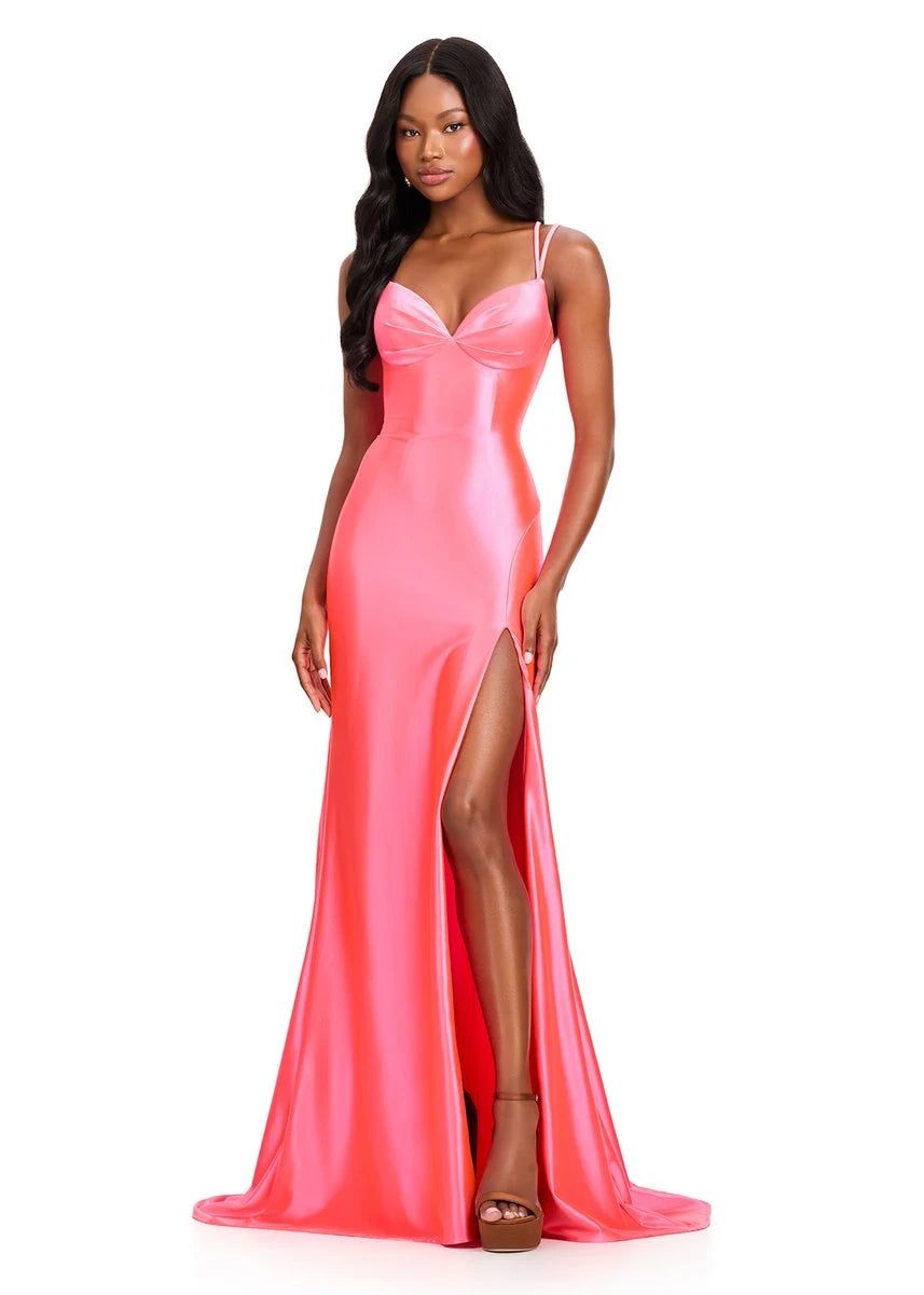 Stunning Mermaid Sweetheart Sleeveless High Slit Crisscross Back Neon Pink Prom Gown