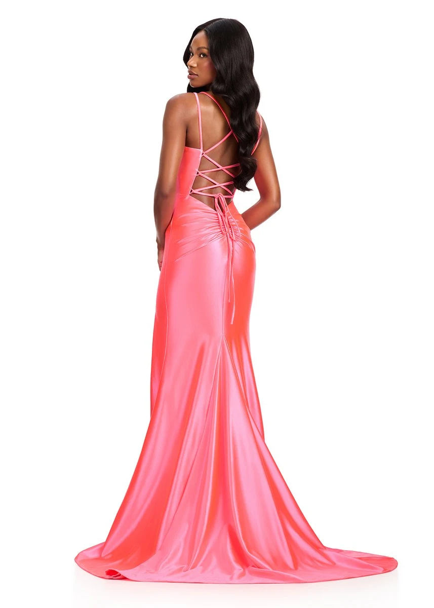 Stunning Mermaid Sweetheart Sleeveless High Slit Crisscross Back Neon Pink Prom Gown