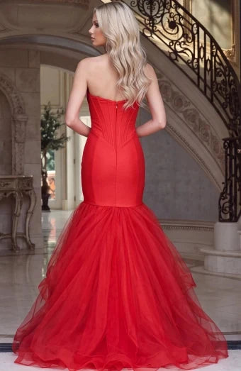 Stunning Mermaid Sweetheart Strapless Beaded Corset Red Prom Dresses Women Gown