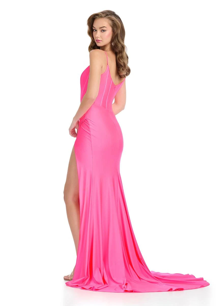 Stunning Sheath Scoop Neck Sleeveless High Slit Hot Pink Floor-Length Prom Dress
