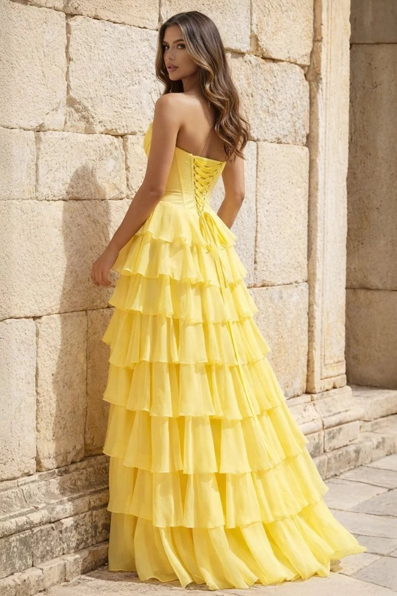Stunning Sheath Strapless Sleeveless Beaded Slit Champagne Long Prom Dresses Women