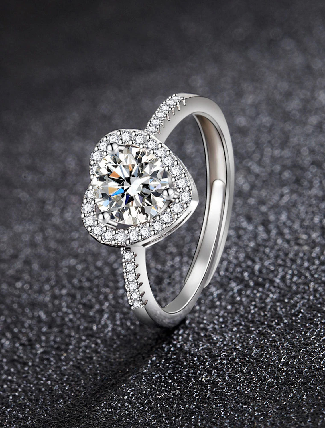 Stylish geometrical S925 silver rhinestone open ring on a white background.