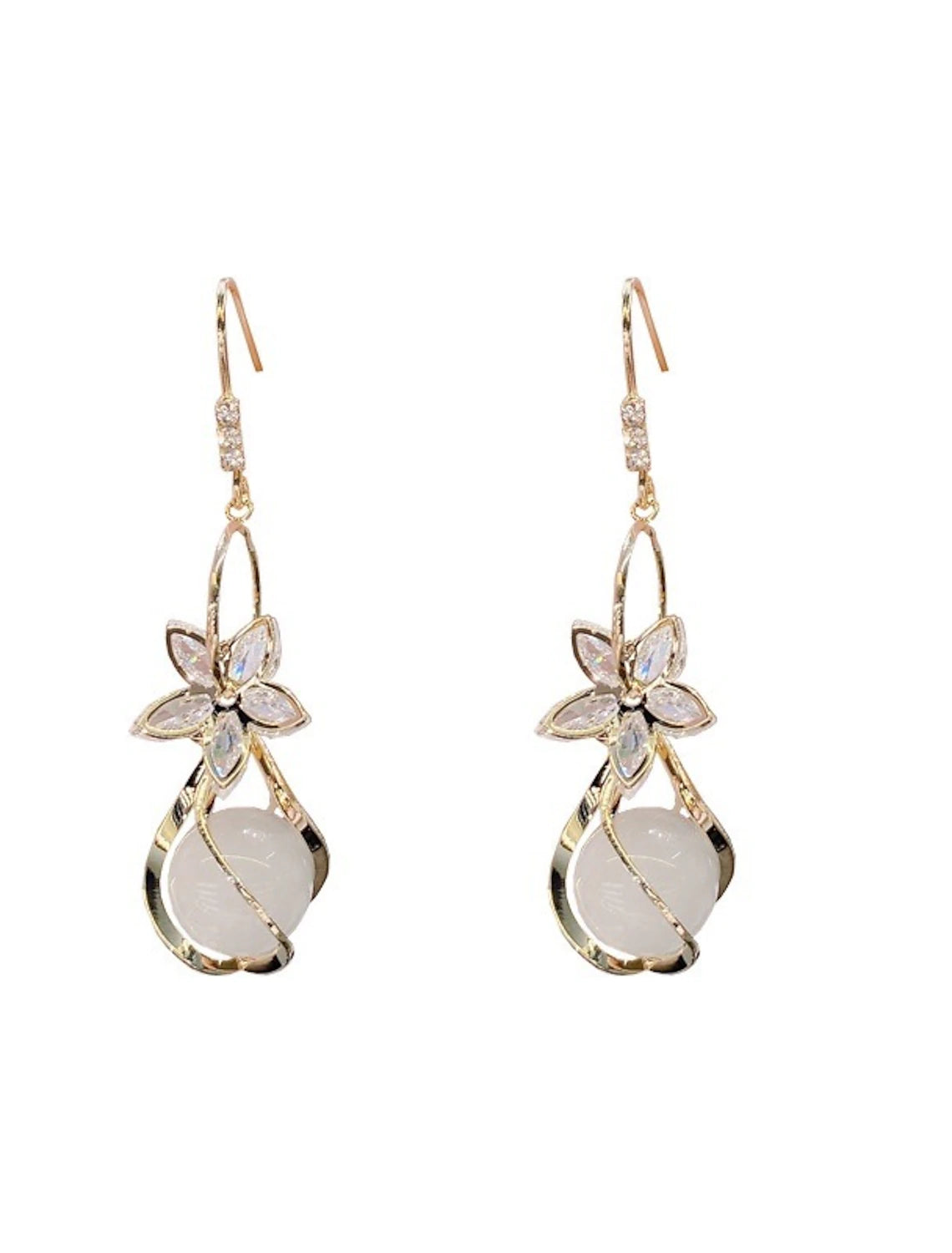 Petal opal drop earrings displayed on a surface.