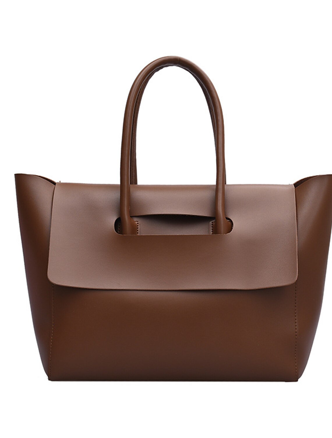 Detail of the coffee brown hobo bag's hardware and stitching.