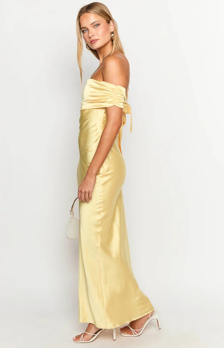 Sunny Sheath Off the Shoulder Sleeveless Bow Back Floor Length Prom Dress