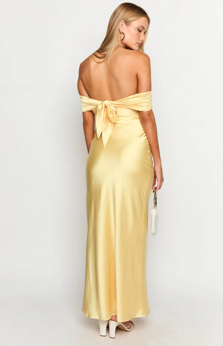 Sunny Sheath Off the Shoulder Sleeveless Bow Back Floor Length Prom Dress