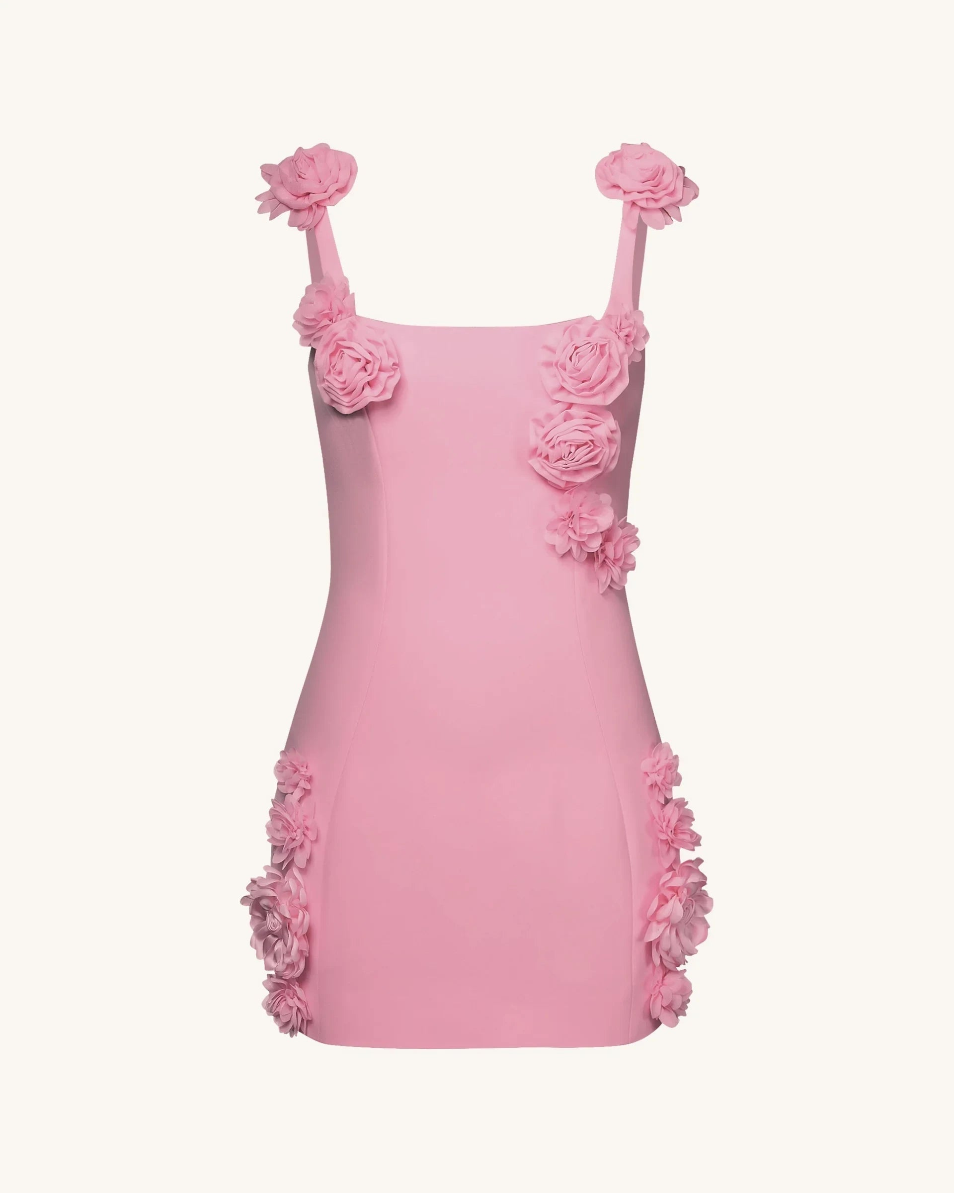 Sweet A-Line Square Neck Sleeveless Floral Pink Mini Homecoming Dress for Women
