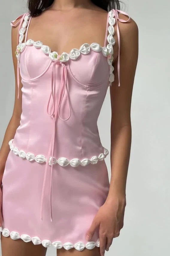 Sweet Fitted Sweetheart Sleeveless Ruffled Corset Pink Mini Homecoming Dress For Women Gown