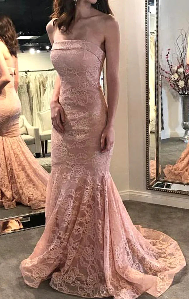 Mermaid Strapless Lace Long Prom Dress