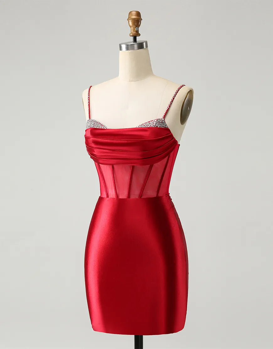 Satin-Heimkehrkleid mit glitzerndem Perlenkorsett