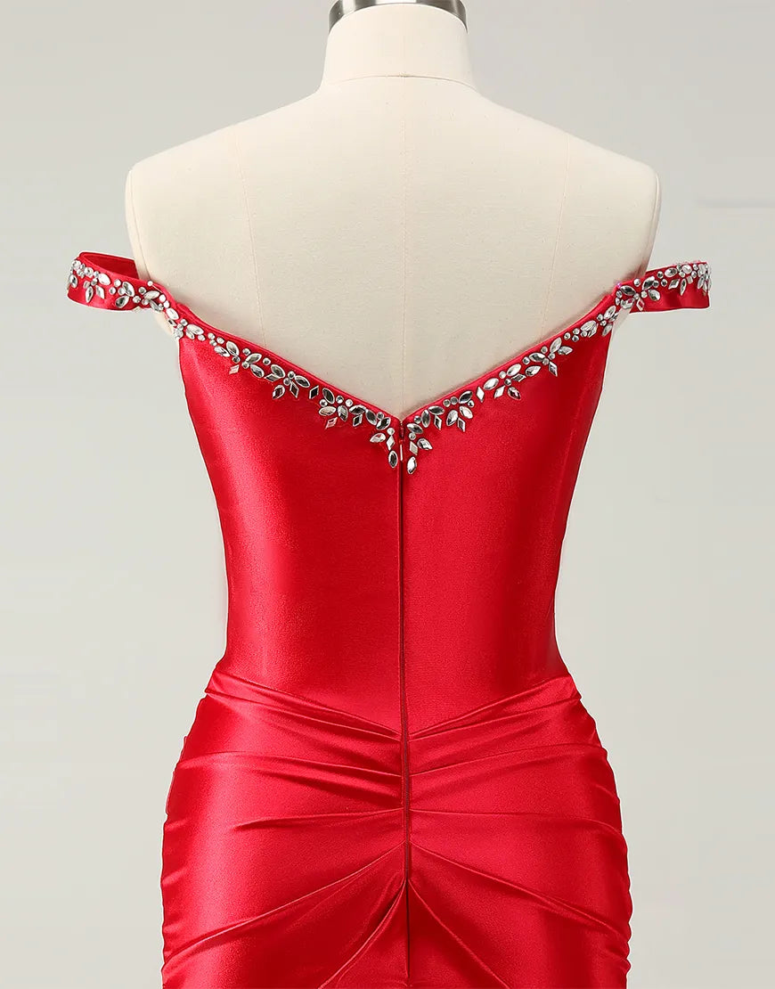 Schulterfreies, enges Homecoming-Kleid mit Perlen