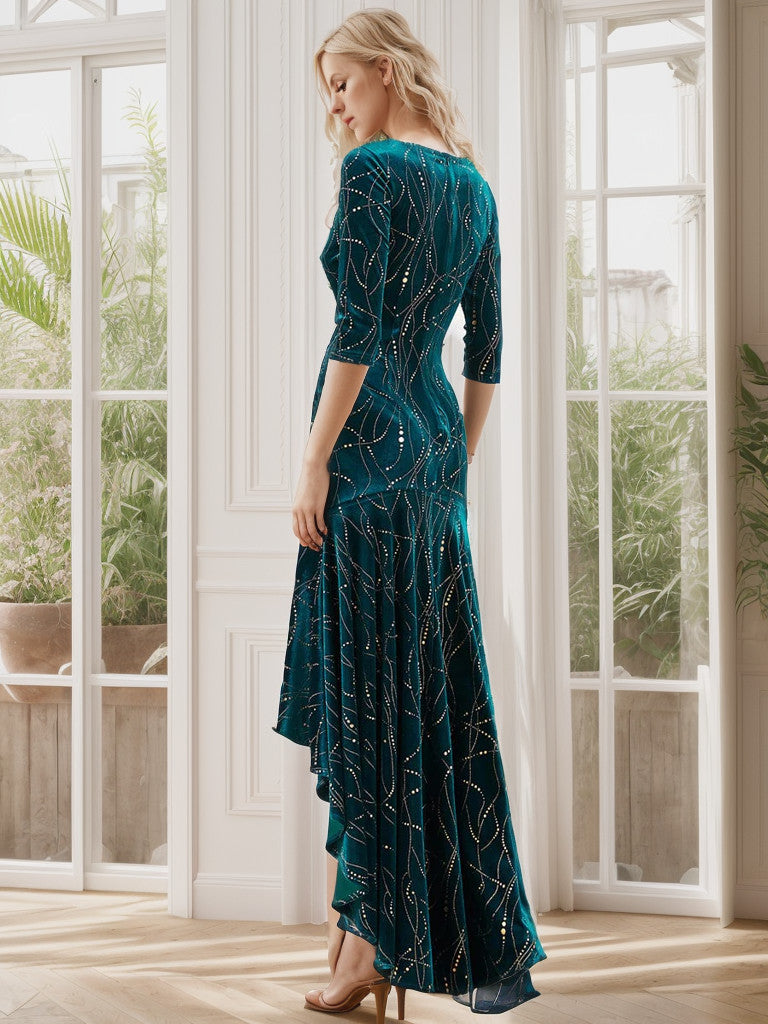 Stylish Bodycon High-Low Velvet Party Dress