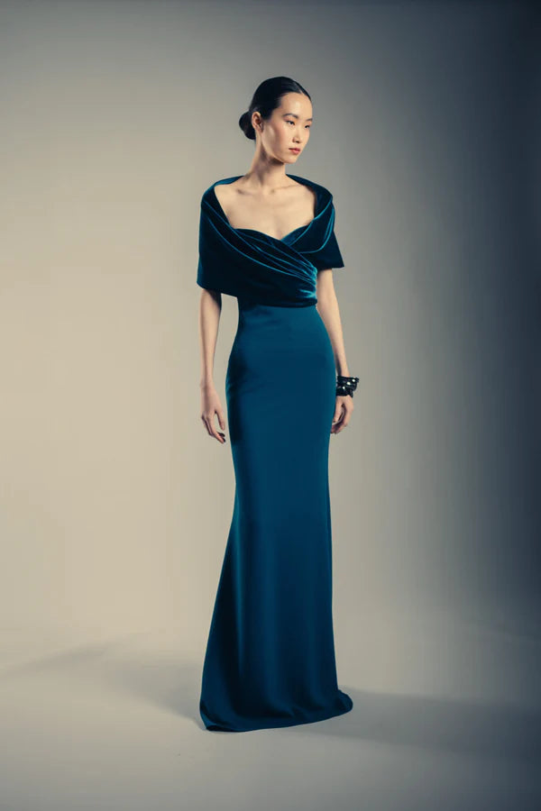 Teal Velvet Off The Shoulder Mermaid Back Zipper Floor Length Formal Evening Prom Dress