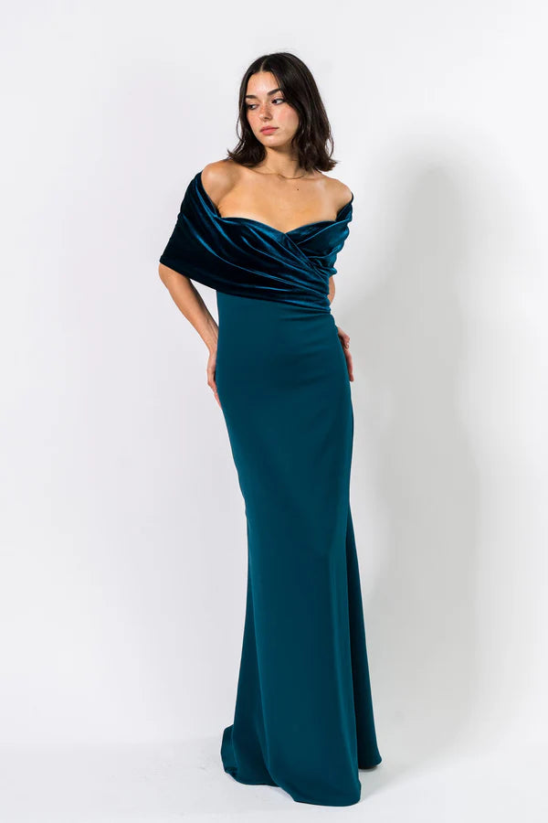 Teal Velvet Off The Shoulder Mermaid Back Zipper Floor Length Formal Evening Prom Dress
