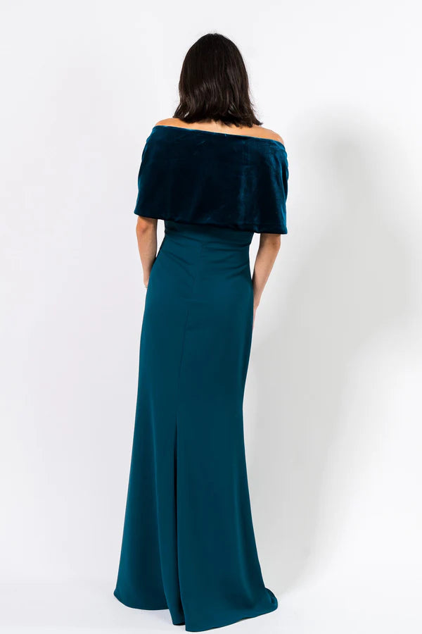 Teal Velvet Off The Shoulder Mermaid Back Zipper Floor Length Formal Evening Prom Dress