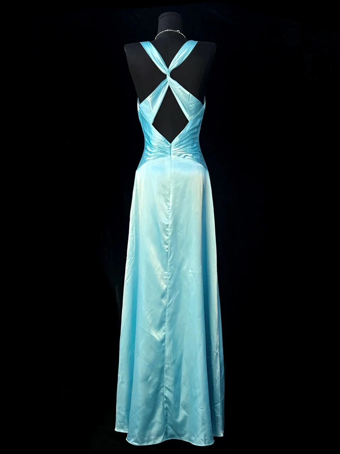 Tiffany Blue Spaghetti Strap Prom Dress With Beaded Detail And Open Back Satin A Line Formal Prom Dress